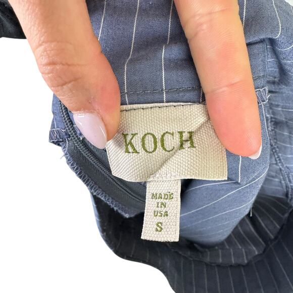 Koch Blue Pinstripe One Shoulder Ruffle Blouse Top Matching Shorts Two Piece Set - Picture 11 of 11